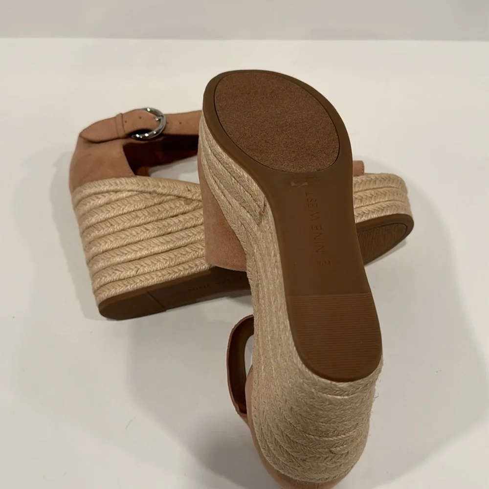 NEW Nine West Faux Suede Tan Wedge Espadrille Sandals Size 10M